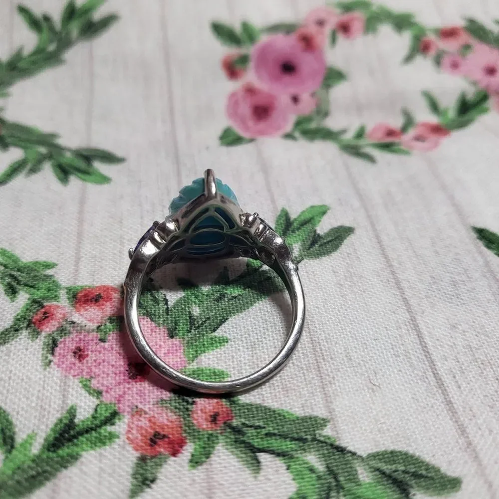 Sleeping Beauty Carved Turquoise & Tanzanite Sterling Silver Ring